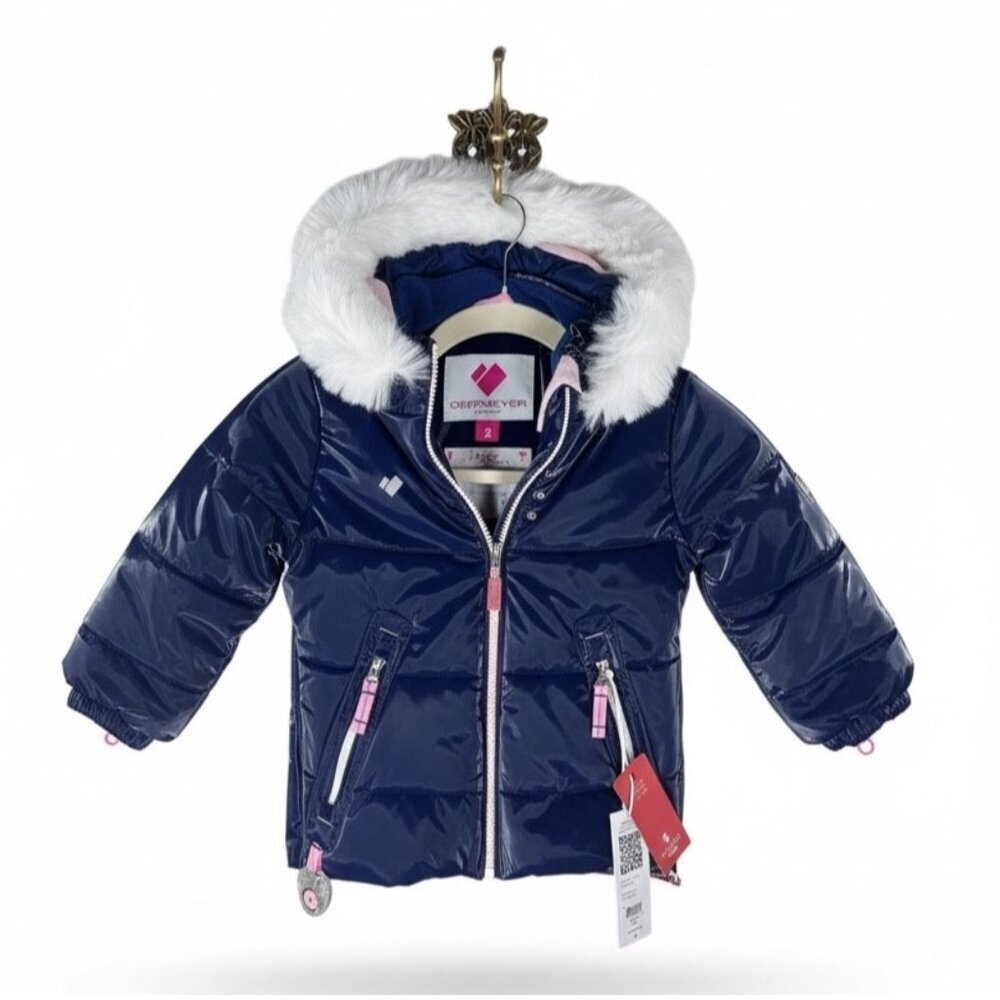 NWT Obermeyer Toddler Girls Roselet Navy Winter Jacket Fur Hood Size 2 I-Grow